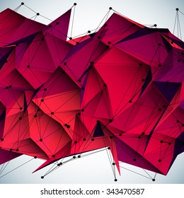 Abstract red digital background with dots and lines. Vector illustration.