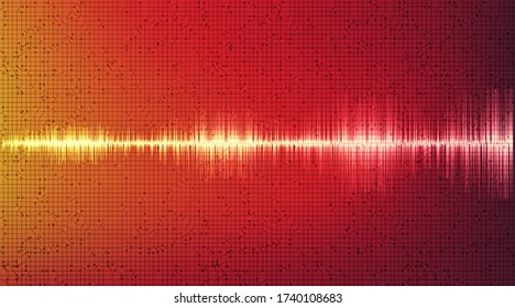Resumen de Wave de sonido digital roja y concepto de ondas sísmicas, diseño para estudio de música y ciencia,Ilustración vectorial.