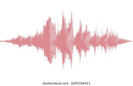 Forma de onda digital vermelha abstrata semelhante a um batimento cardíaco ou pulso de som em um fundo branco