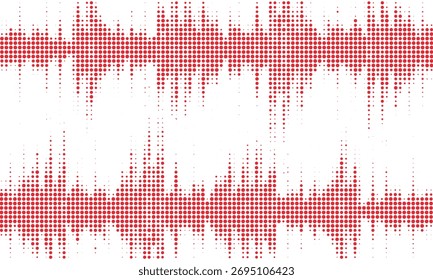 Forma de onda digital vermelha abstrata semelhante a um batimento cardíaco ou pulso de som em um fundo branco