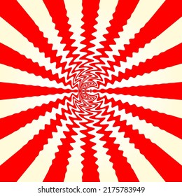 Abstract red distorted ray from a center for background design. Vector illustration. 