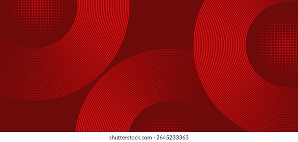 Abstract red dot background with glowing lines. Modern shiny red gradient geometric circle lines pattern. Futuristic concept.