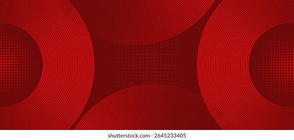 Abstract red dot background with glowing lines. Modern shiny red gradient geometric circle lines pattern. Futuristic concept.