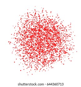 Abstract red dots on white background. Explosion of spots. Design element. Vector Illustration.