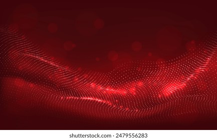 Abstract red dots wave mesh motion blur technology data design modern futuristic vector background illustration.