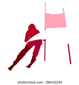 Abstract red downhill skier geometric silhouette