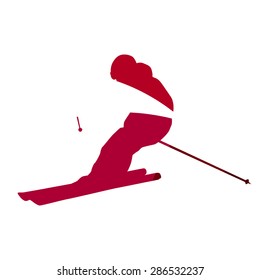 Abstract red downhill skier geometric silhouette