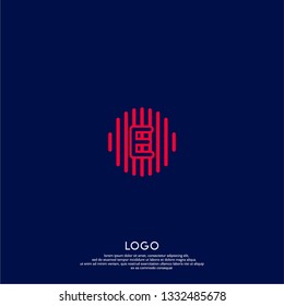 abstract red E logo letter in circle lines shape with dark blue background design concept