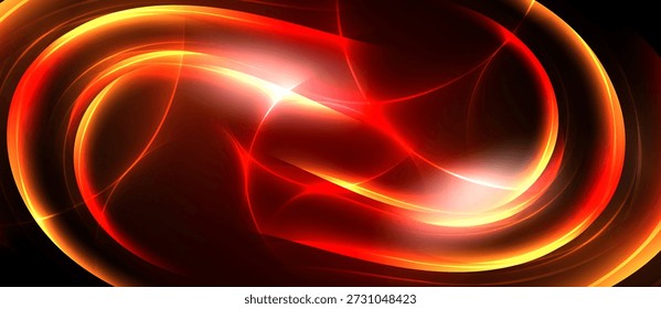 Fluye la energía roja Abstractas, centro brillante. Las curvas dinámicas crean una forma brillante contra un fondo oscuro. Impacto visual intenso.
