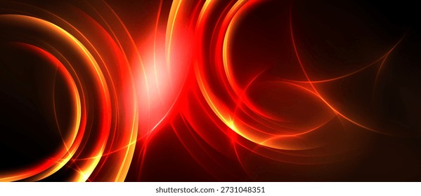 Flujos de energía roja Abstractas, Formas circulares dominan el fondo oscuro. La luz brillante emana desde el centro, creando un efecto visual dinámico.