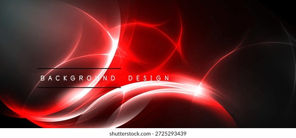 Fluxos de energia vermelha abstratos, curvas dinâmicas, fundo escuro. Elemento de design moderno, iluminação vibrante, apresentação elegante.