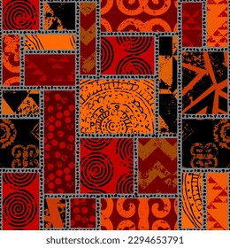 Abstract red ethnic tribal pattern. Geometric patchwork style. Vector image