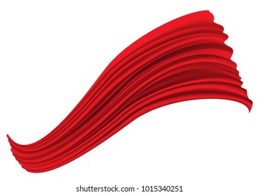 Abstract red fabric wave flying on white luxury background vector illustration.