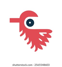 Abstract Red Feathered Bird Head Icon