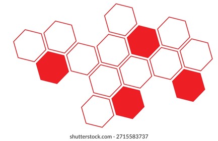 Fondo de Vector de panal de abeja de relleno y contorno rojo abstracto.
