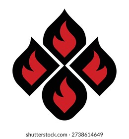 Abstract Red Fire Flames in Four Directions Diamond Logo Design