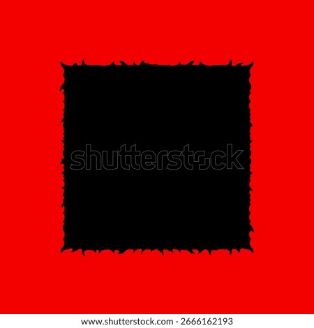 Abstract red fire square vector shape design with jagged flame edges, bold and intense style