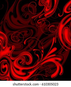 Abstract red fire swirls on black background. Vector illustration