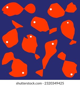 abstract red fish drawings. fish pattern for cover, logo, wrapping. 