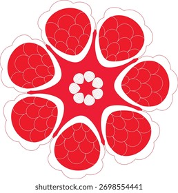 Abstract Red Floral Design with White Accents Circular Pattern Decorative Motif for Graphic Design and Creative Projects Digital Art Illustration
