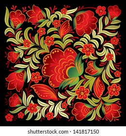 abstract red floral ornament isolated on black background