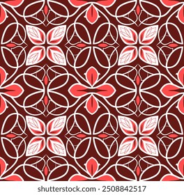 Abstractas patrón floral sin fisuras rojo. Borgoña y rojo. Textura con estilo retro. 