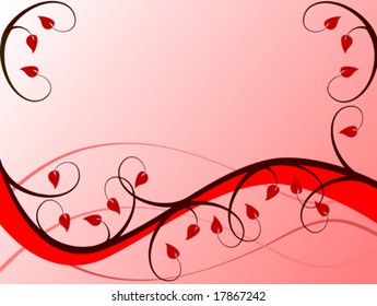 An abstract red floral vector background illustration in landscape orientation with room for text