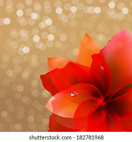 Abstract Red Flower With Bokeh, With Gradient Mesh, Vector Illustration