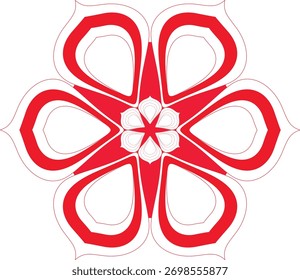 Projeto de flor vermelha abstrato com padrões geométricos intrincados no fundo branco para projetos criativos e expressões artísticas
