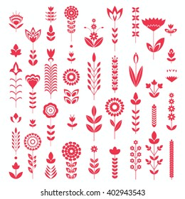 abstract red flower geometric set pattern background