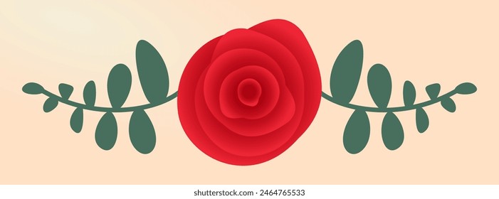 Abstract red flower with leaf for any illustration, web and print banner