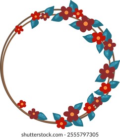 abstract red flower with leaves wreath frame for decoration on Chinese new year and romance event.