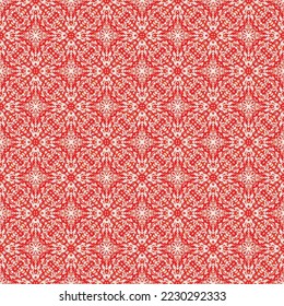 abstract  red flower tracery fabric ethnic seamless pattern background, floral star decoration textile art fashion design.