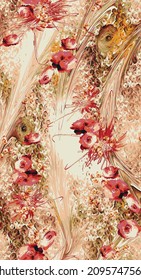 abstract red flowers with flowers background all over vector design illustration digital image for textiles print clothes factory
