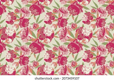 abstract red flowers illustration with cream background vector digital image for gift paper or clothes