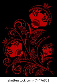 abstract red flowers on black background