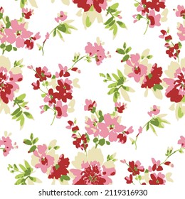 abstract red flowers. Seamless pattern design. Modern, farmhouse, eclectic.Seamless cute textile floral pattern, can be used for textile
