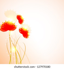 Abstract red flowers spring background. Vector illustration