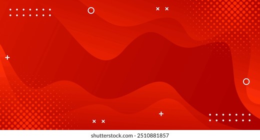 Abstract red fluid wave background with halftone, modern dynamic wallpaper. Vector illustration. Suitable for templates, sale banners, events, ads, web and pages