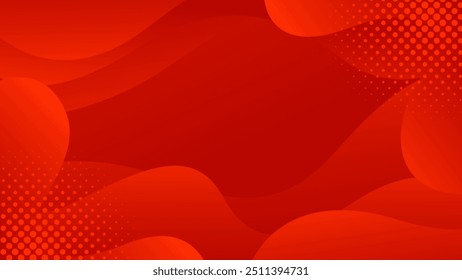 Abstract red fluid wave background with halftone, modern dynamic wallpaper. Vector illustration. Suitable for templates, sale banners, events, ads, web and pages