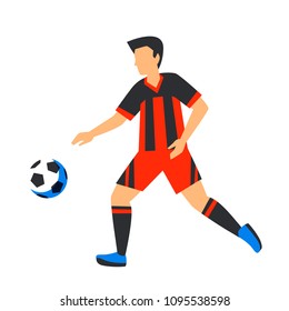 Abstract red football player with ball. Soccer player Isolated on a white background. Full color illustration in flat style. Vector illustration.