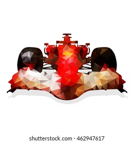 Abstract Red Formula Racing Car. Geometrical Illustration. Polygonal Automobile