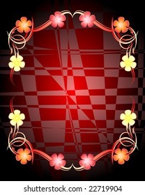 Abstract red frame with flowers