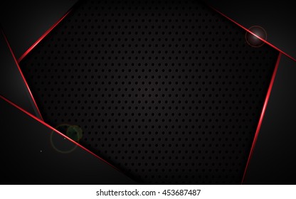 abstract red frame with steel texture hole pattern sports tech modern template design concept background