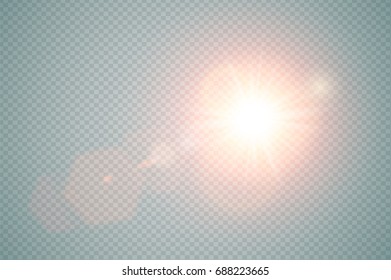 Abstract red front sun lens flare translucent special light effect design. Vector blur in motion glow glare. Isolated transparent background. Rainbow element. Horizontal star burst ray and spotlight.