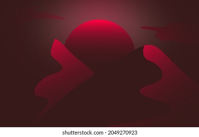 Abstract red Fullmoon and Mountain landscape