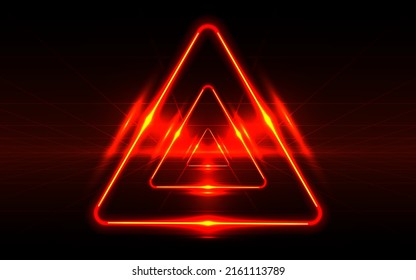 Abstract red futuristic background. Space from glowing neon light tubes of astera on a black background. Abstract technology. Tunnel interior view from a triangle. Led lamp.