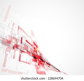 Abstract red futuristic Technology circuit computer wave background vector