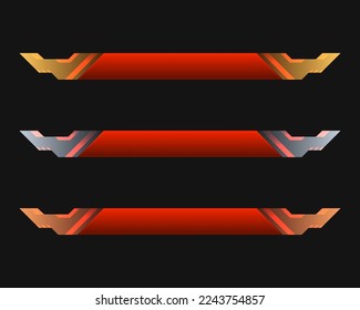 Abstract red game gui lower third title banner buttons with gold, silver and bronze borders template