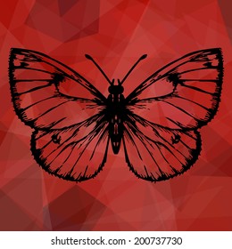 Abstract red geometric background with butterfly
